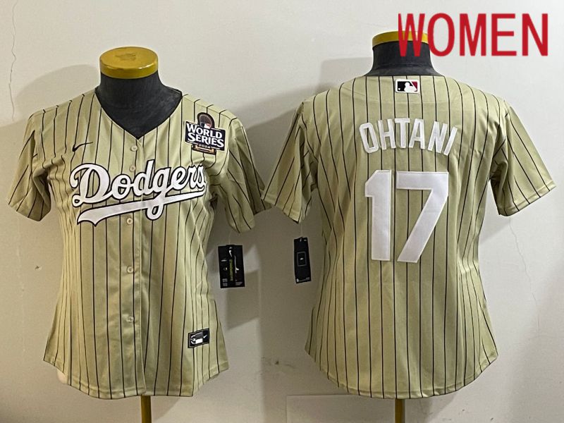 Women Los Angeles Dodgers 17 Ohtani Green Stripe Game 2024 Nike MLB Jersey style 6